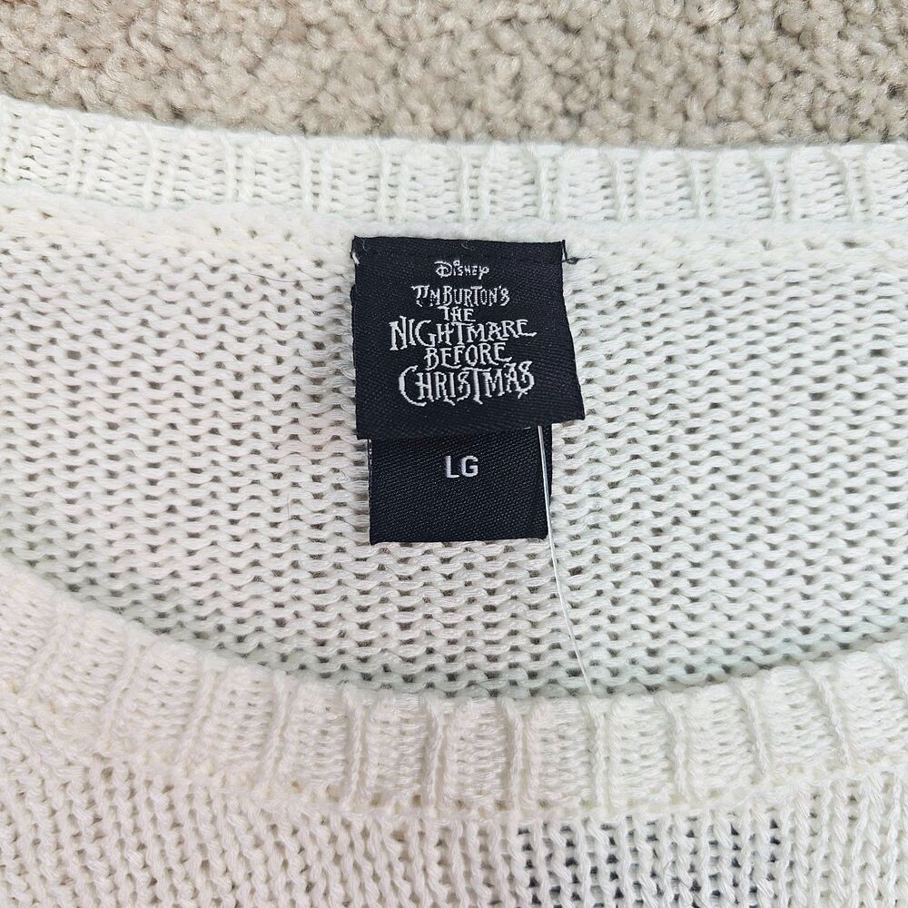 Hot Topic Jack Skellington Sweater Womens L Cream Distressed Nightmare Christmas - Picture 7 of 14